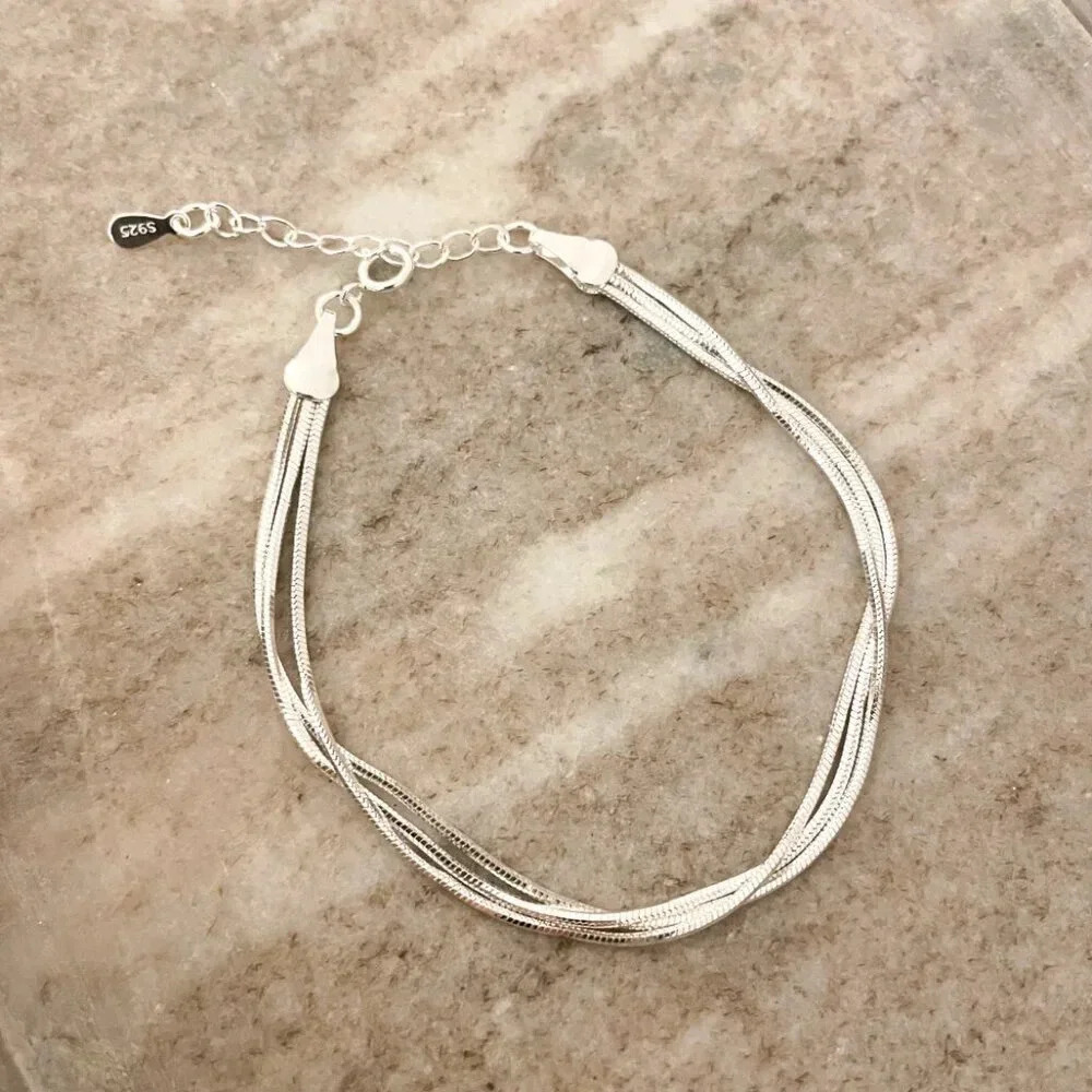 925 Sterling Silver Multi-Layer Triple Layer Bracelet Dainty Minimalist Chain